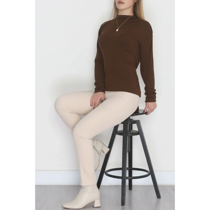 Sırt Dekolteli Örme Bluz Kahve - 71788.444.