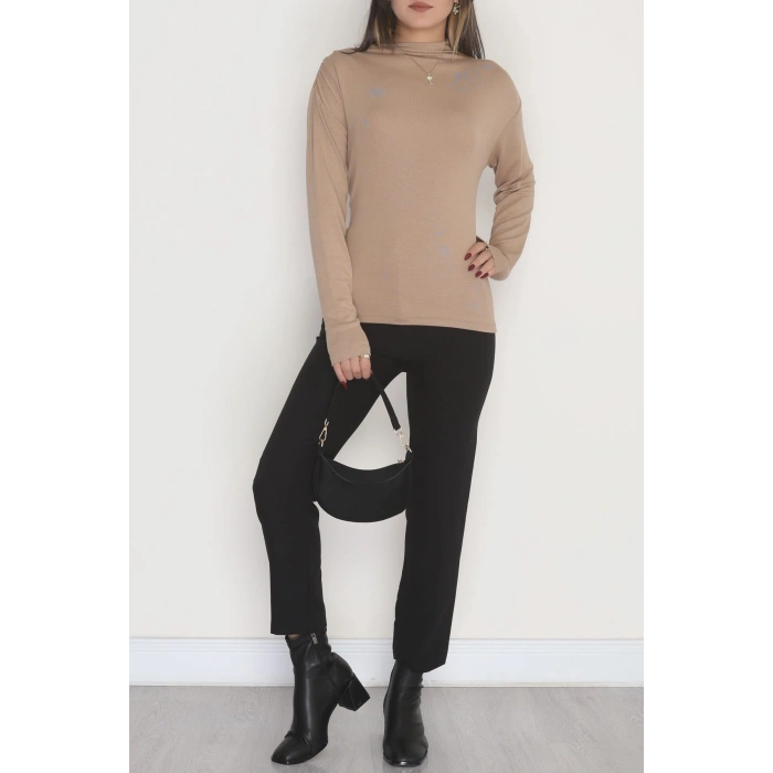 Sırt Dekolteli Örme Bluz Vizon - 71788.444.