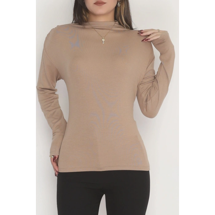 Sırt Dekolteli Örme Bluz Vizon - 71788.444.