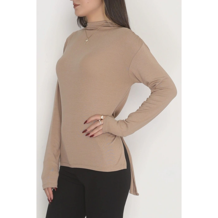 Sırt Dekolteli Örme Bluz Vizon - 71788.444.