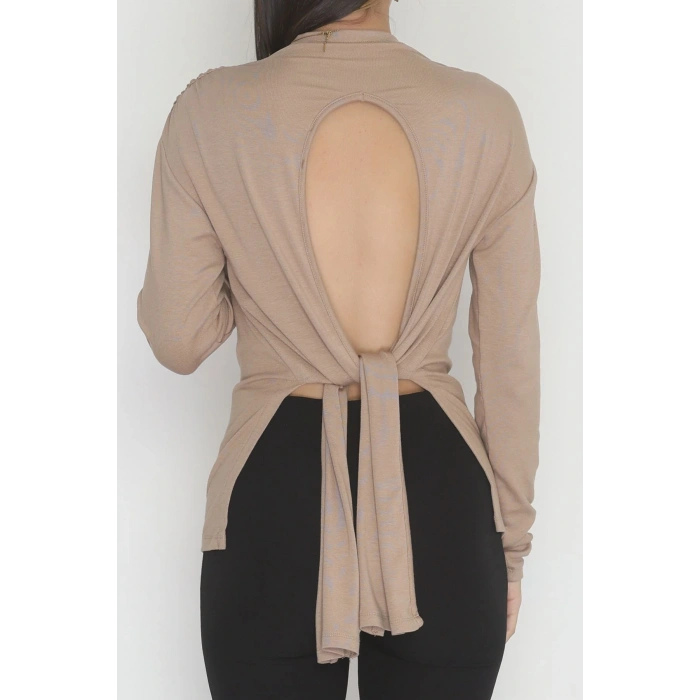 Sırt Dekolteli Örme Bluz Vizon - 71788.444.