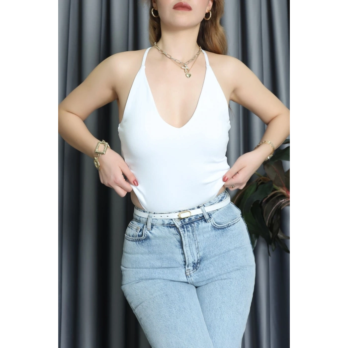 Sırtı Çapraz Askılı Bodysuit Beyaz - 71725.444.