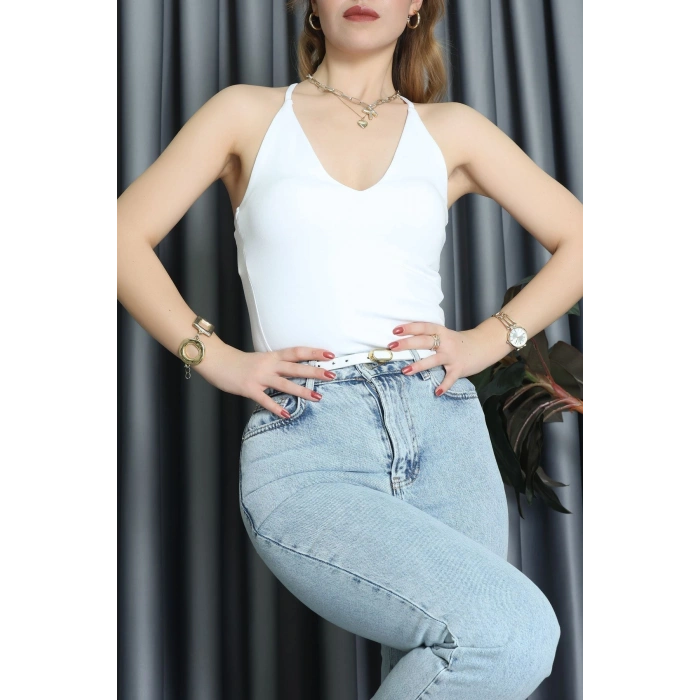 Sırtı Çapraz Askılı Bodysuit Beyaz - 71725.444.