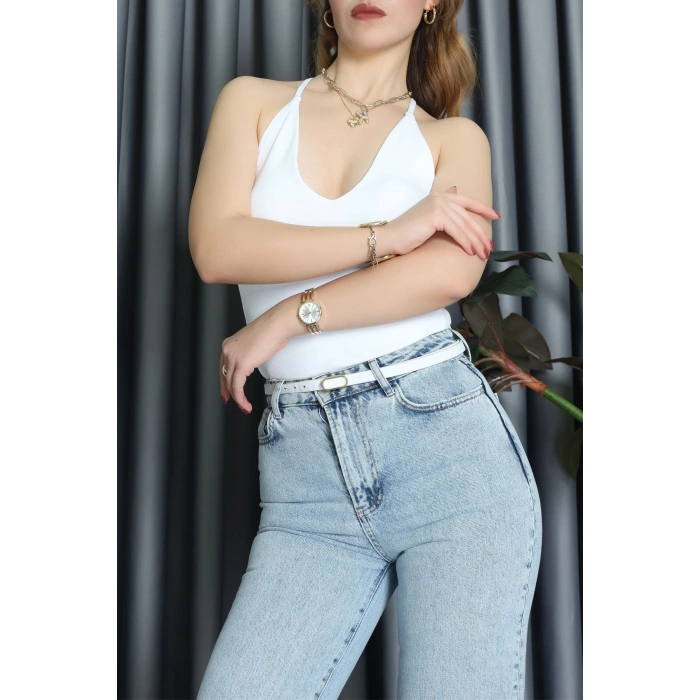 Sırtı Çapraz Askılı Bodysuit Beyaz - 71725.444.