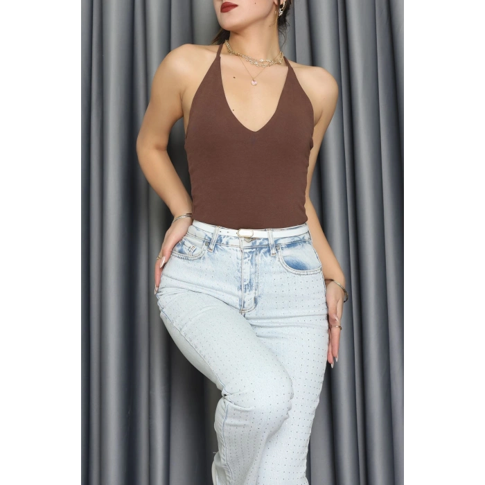 Sırtı Çapraz Askılı Bodysuit Kahve - 71725.444.