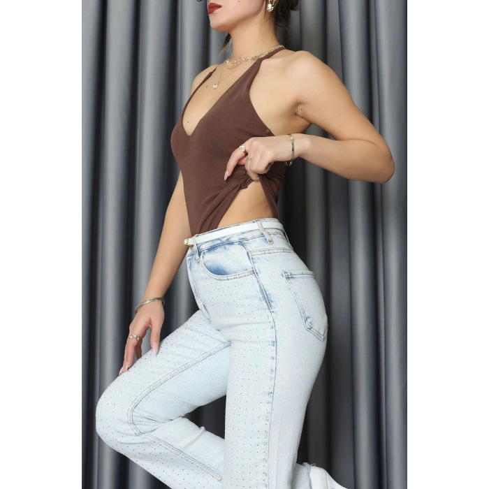 Sırtı Çapraz Askılı Bodysuit Kahve - 71725.444.