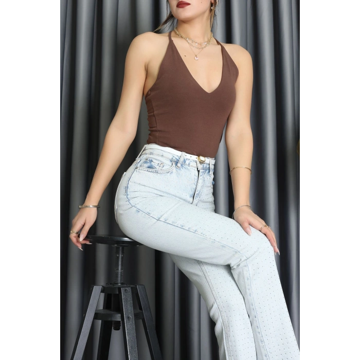 Sırtı Çapraz Askılı Bodysuit Kahve - 71725.444.