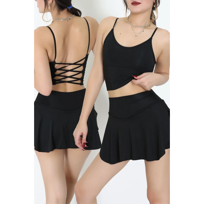 Sırtı Çaprazlı İp Askılı Kaplı Büstiyer Siyah - 9044.125.