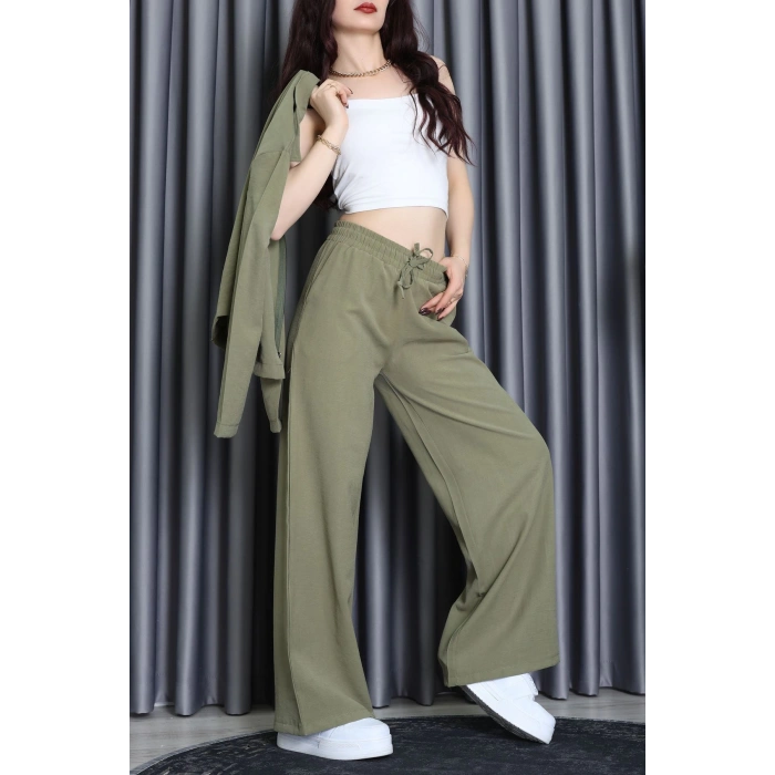 Soft Touch Dokuma Modal Fermuarlı İkili Takım Haki - 55012.1837.