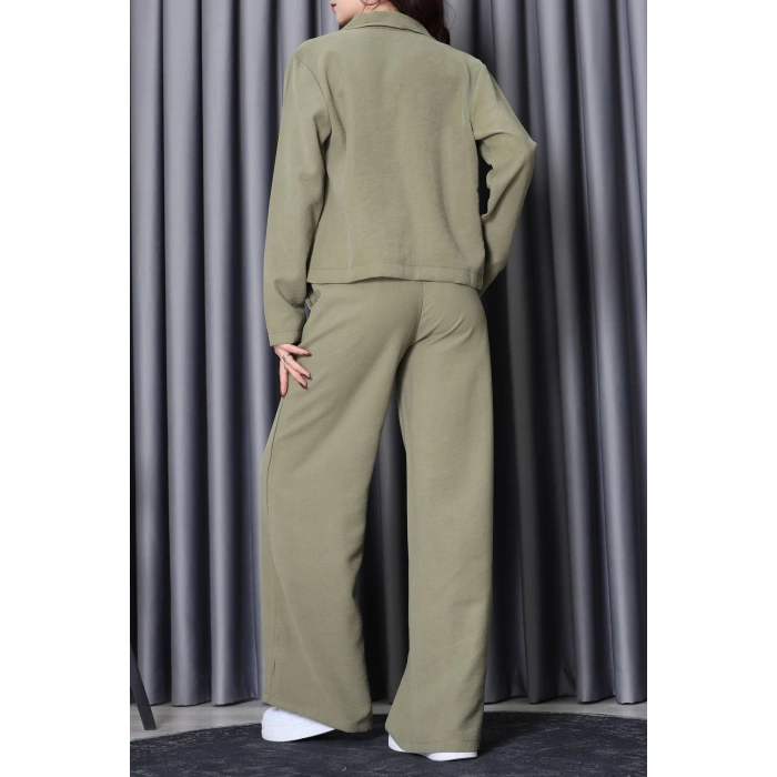 Soft Touch Dokuma Modal Fermuarlı İkili Takım Haki - 55012.1837.