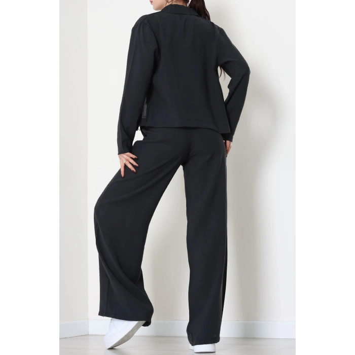 Soft Touch Dokuma Modal Fermuarlı İkili Takım Siyah - 55012.1837.