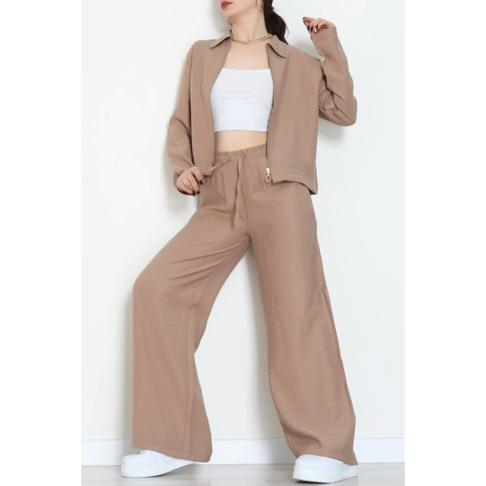 Soft Touch Dokuma Modal Fermuarlı İkili Takım Sütlükahve - 55012.1837.