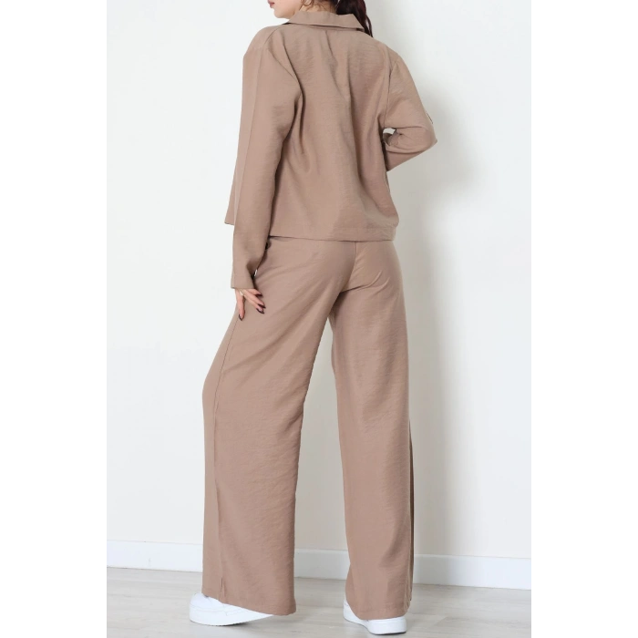 Soft Touch Dokuma Modal Fermuarlı İkili Takım Sütlükahve - 55012.1837.