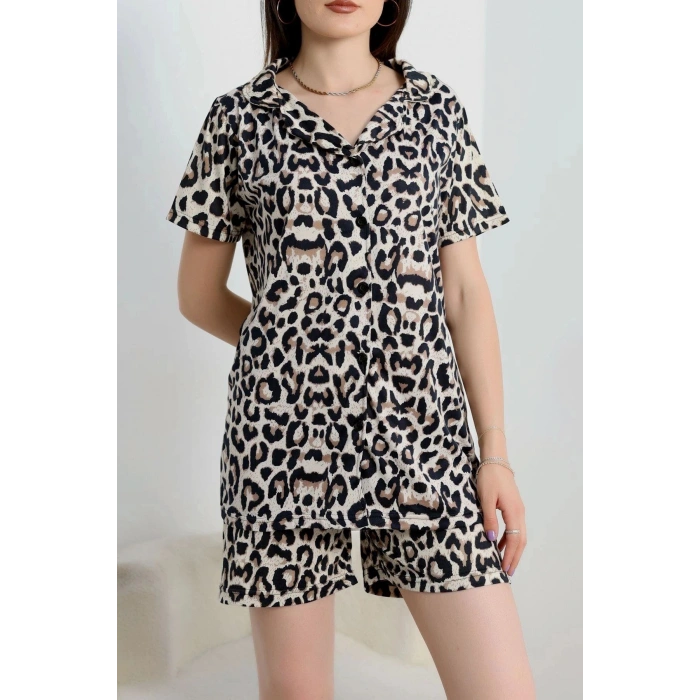 Şortlu Düğmeli Pijama Takım Leopar - 50773.1773.
