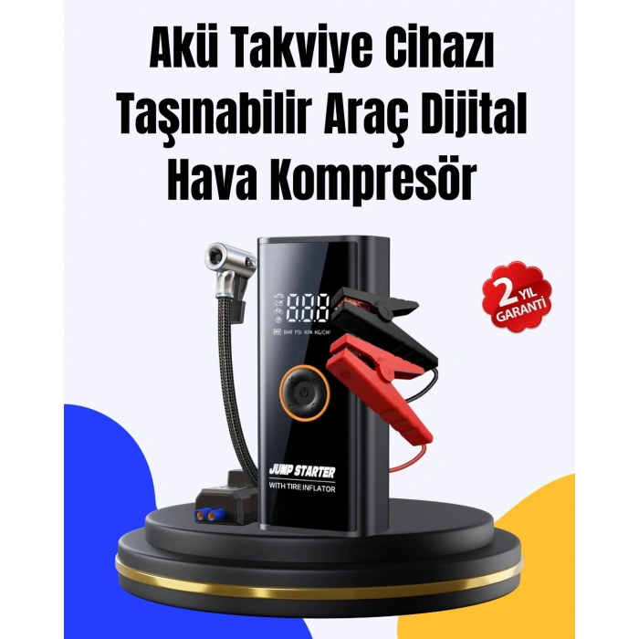 SOS Fenerli Akü Takviye Cihazı Dijital Kompresör Powerbank