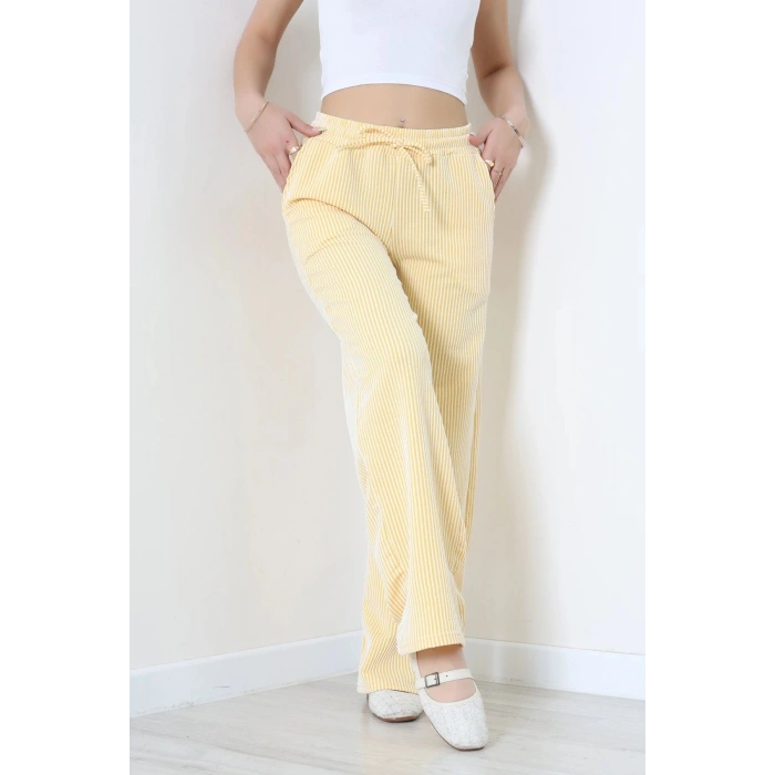 Su Yolu Kumaş Lastikli Pantolon Sarı - 70943.1567.