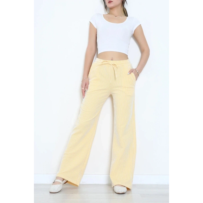 Su Yolu Kumaş Lastikli Pantolon Sarı - 70943.1567.