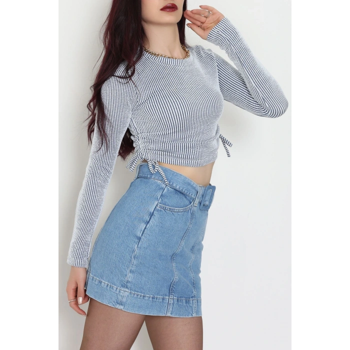 Su Yolu Kumaş Yan Bağlama Detay Bluz Laci - 1018.2119.