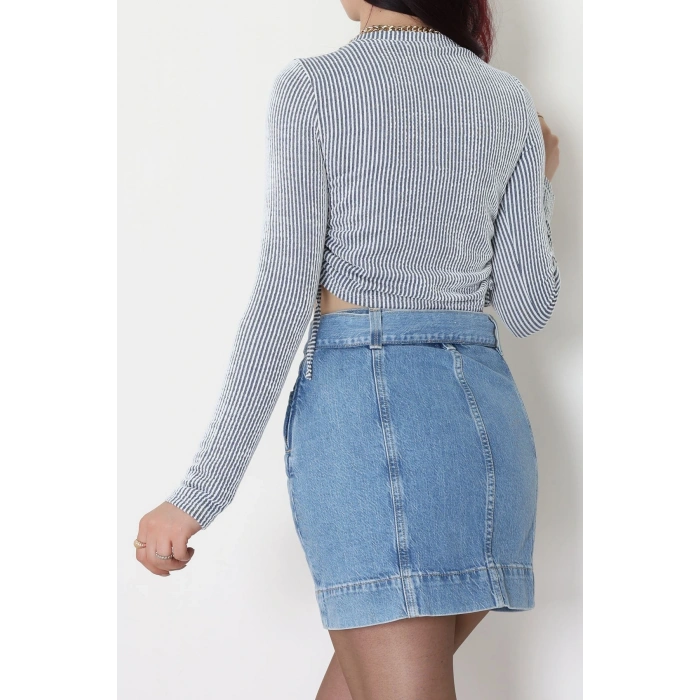 Su Yolu Kumaş Yan Bağlama Detay Bluz Laci - 1018.2119.