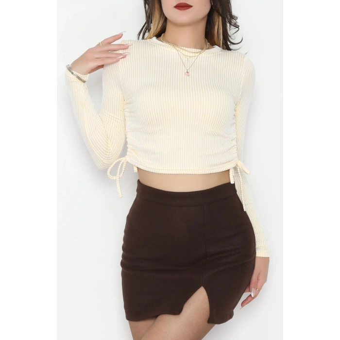 Su Yolu Kumaş Yan Bağlama Detay Bluz Sarı - 1018.2119.