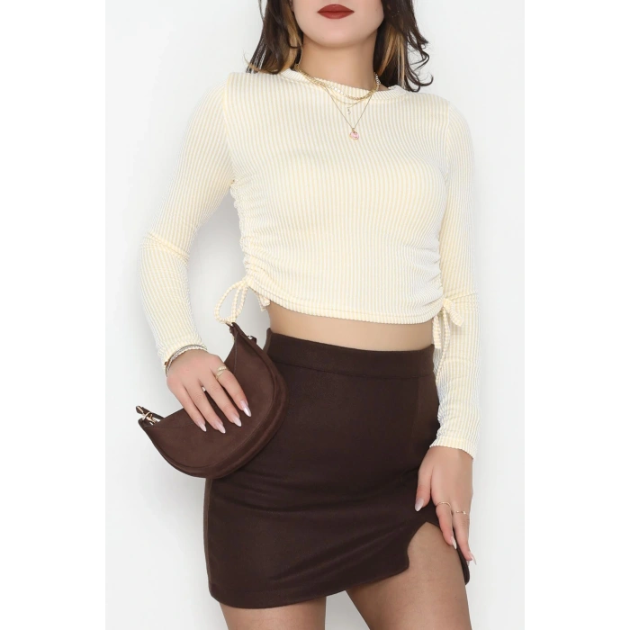 Su Yolu Kumaş Yan Bağlama Detay Bluz Sarı - 1018.2119.