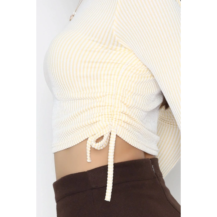 Su Yolu Kumaş Yan Bağlama Detay Bluz Sarı - 1018.2119.