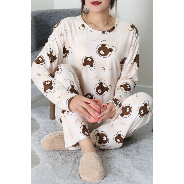 Süet Alt Üst Aynı Pijama Takımı Bejkahve1 - 118.1287.