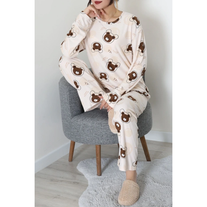 Süet Alt Üst Aynı Pijama Takımı Bejkahve1 - 118.1287.