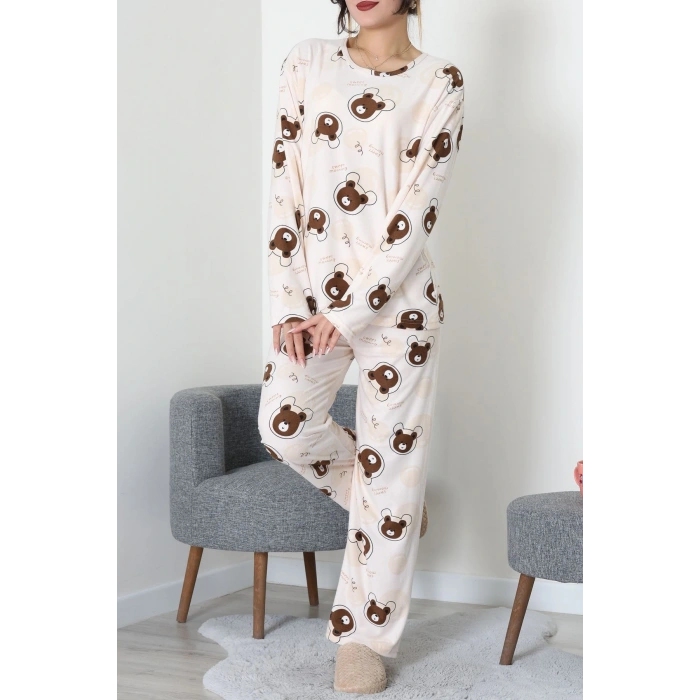 Süet Alt Üst Aynı Pijama Takımı Bejkahve1 - 118.1287.