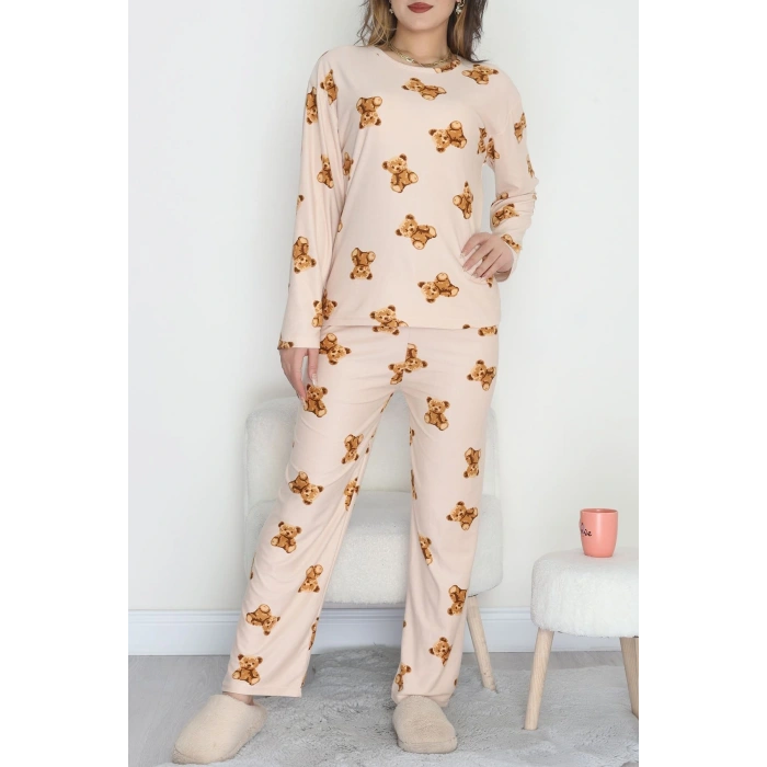 Süet Alt Üst Aynı Pijama Takımı Kremayı - 118.1287.