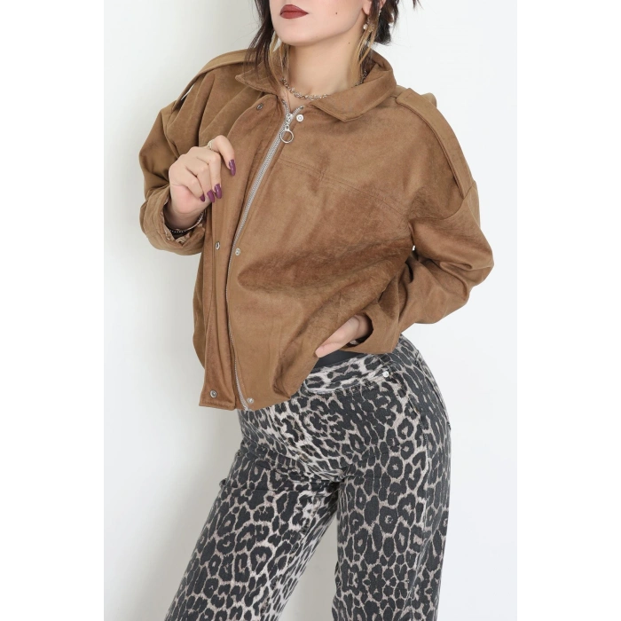 Süet Bomber Ceket Vizon - 8777.179.