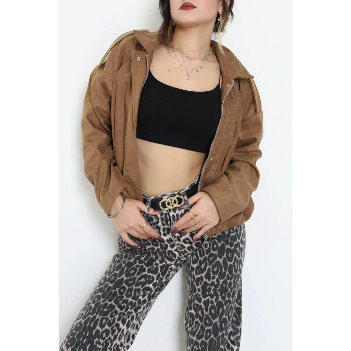 Süet Bomber Ceket Vizon - 8777.179.
