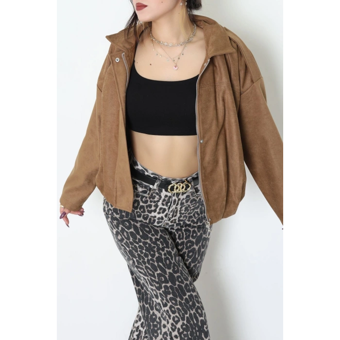 Süet Bomber Ceket Vizon - 8777.179.