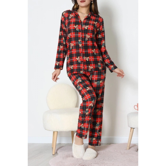 Süet Düğmeli Pijama Takımı Ekoseayı - 52179.2124.