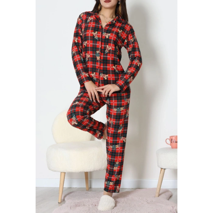 Süet Düğmeli Pijama Takımı Ekoseayı - 52179.2124.