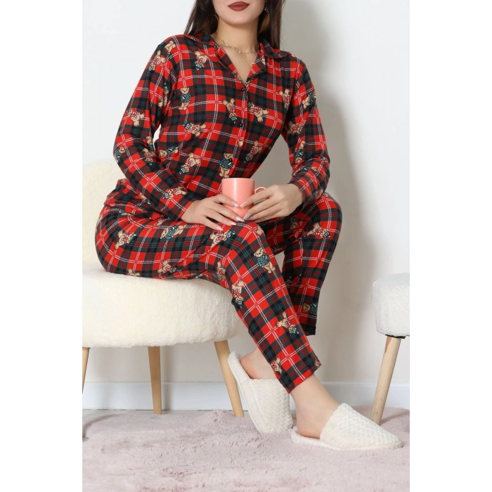 Süet Düğmeli Pijama Takımı Ekoseayı - 52179.2124.