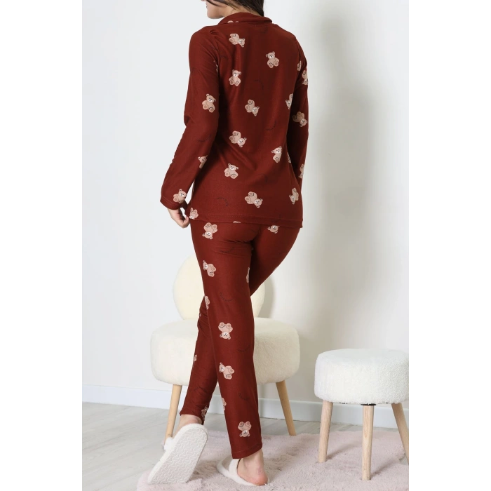 Süet Düğmeli Pijama Takımı Kahve - 52199.1783.