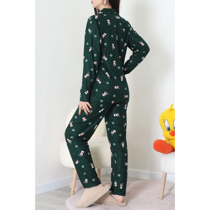 Süet Düğmeli Pijama Takımı Koyuyeşil - 31876.1049.