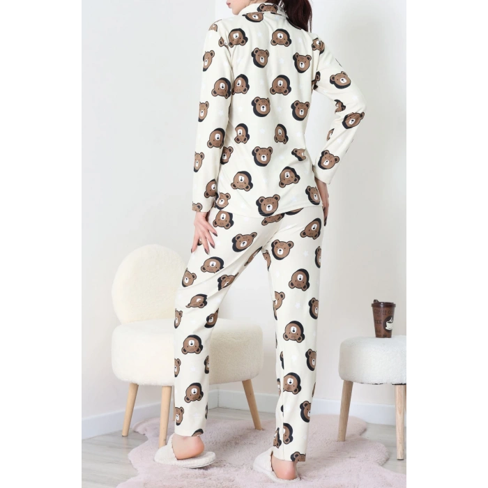 Süet Düğmeli Pijama Takımı Kremkahve - 52171.1050.