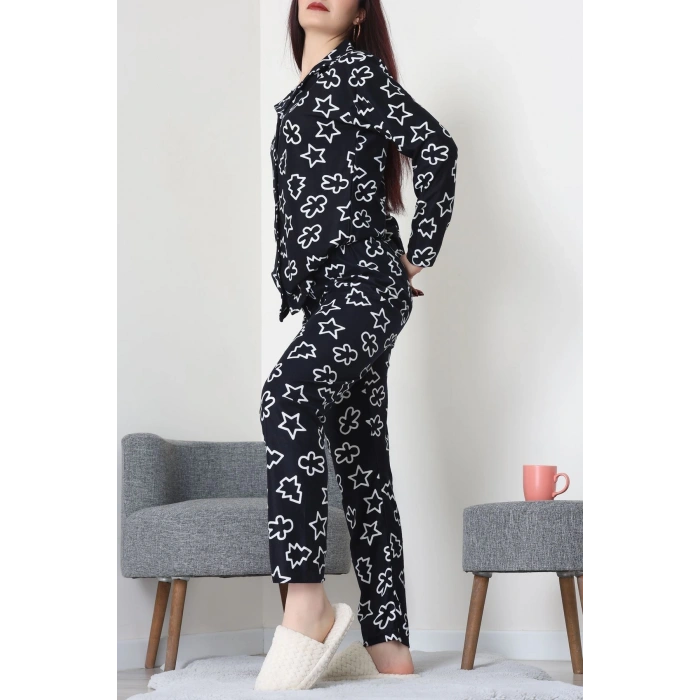 Süet Düğmeli Pijama Takımı Lacivert - 52171.1050.