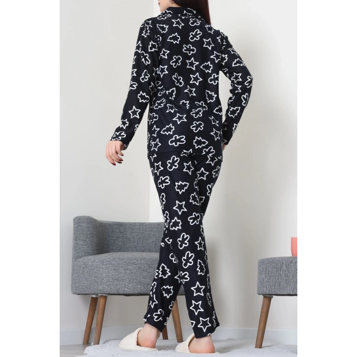 Süet Düğmeli Pijama Takımı Lacivert - 52171.1050.