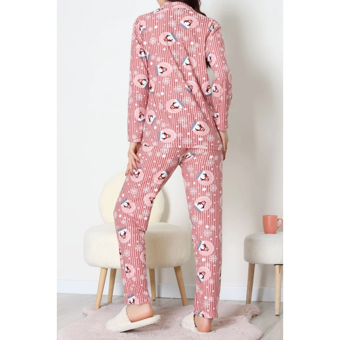 Süet Düğmeli Pijama Takımı Pembedesenli1 - 55014.1048.