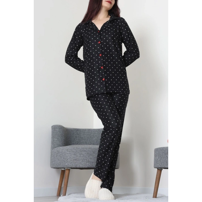 Süet Düğmeli Pijama Takımı Siyahyıldız - 52171.1050.
