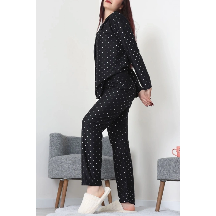 Süet Düğmeli Pijama Takımı Siyahyıldız - 52171.1050.