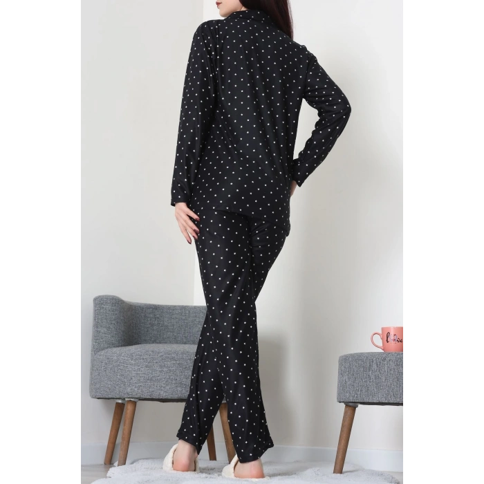 Süet Düğmeli Pijama Takımı Siyahyıldız - 52171.1050.