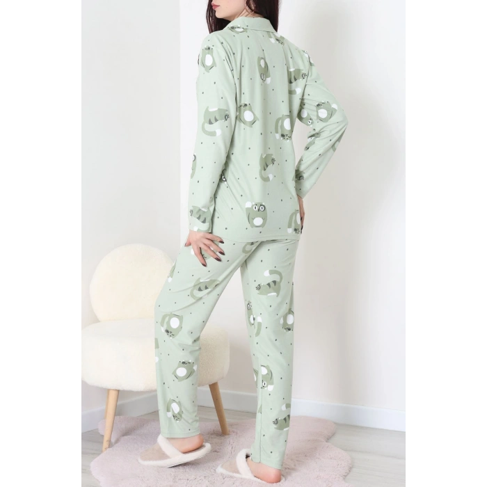 Süet Düğmeli Pijama Takımı Yeşil - 31876.1049.