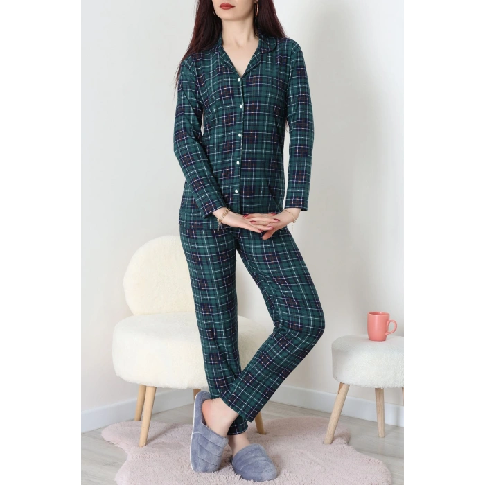 Süet Düğmeli Pijama Takımı Zümrütekose - 55014.1048.
