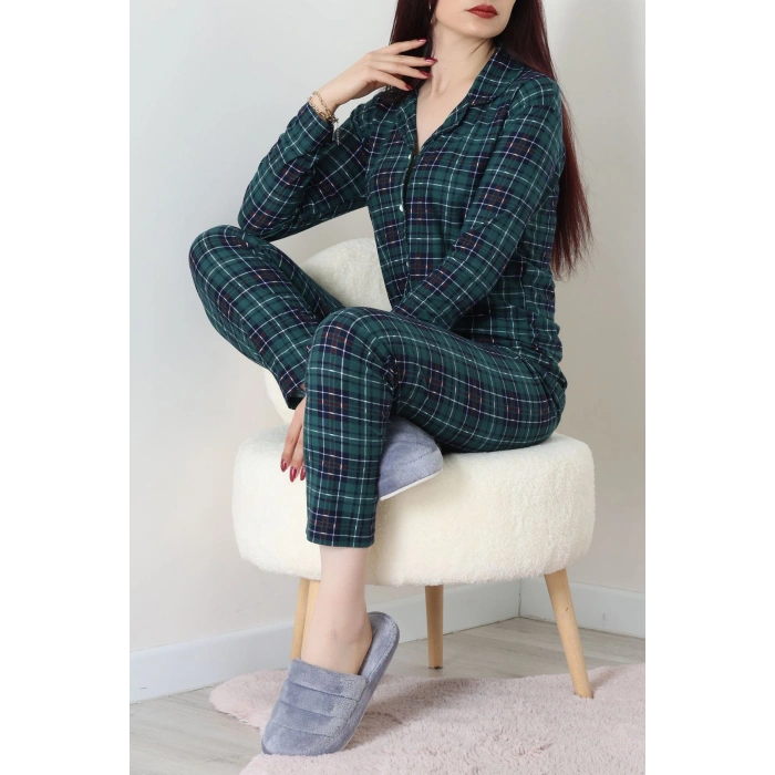 Süet Düğmeli Pijama Takımı Zümrütekose - 55014.1048.