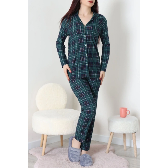 Süet Düğmeli Pijama Takımı Zümrütekose - 55014.1048.