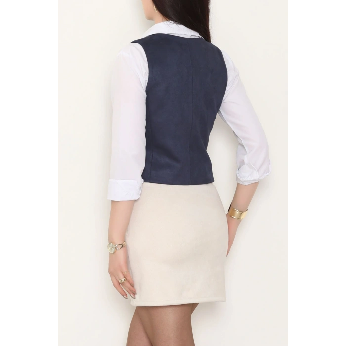 Süet Oversıze Yelek Lacivert - 6262.424.